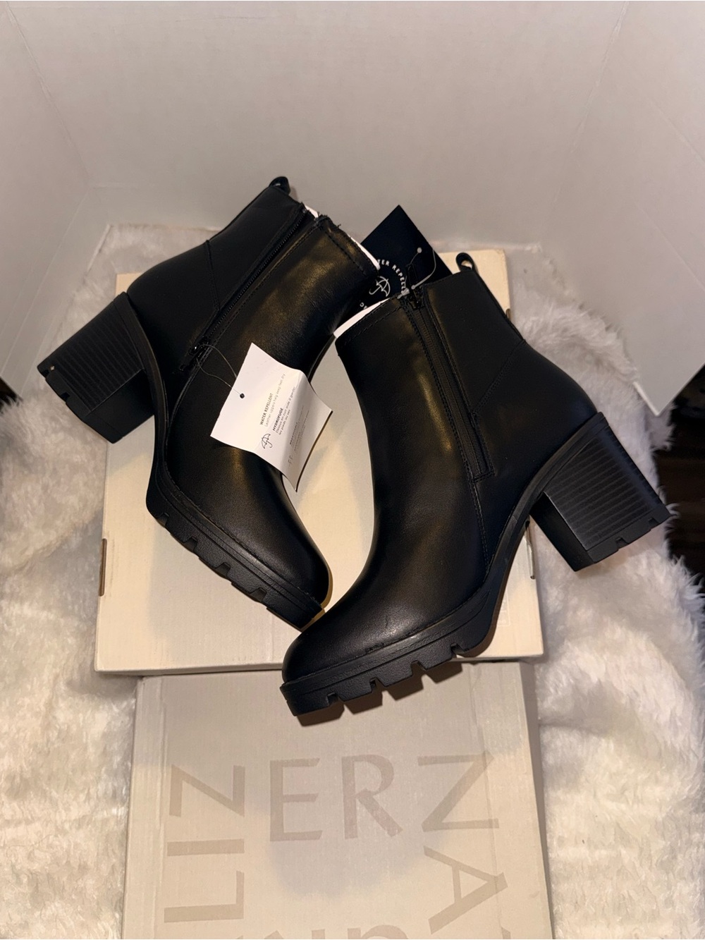 Naturalizer Black Lug Sole Ankle Booties with Side Zip